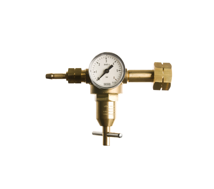 Hogedrukregelaar 0-6 bar KOMBI/DIN met 3/8"l wartel en 6mm slangtule en manometer
