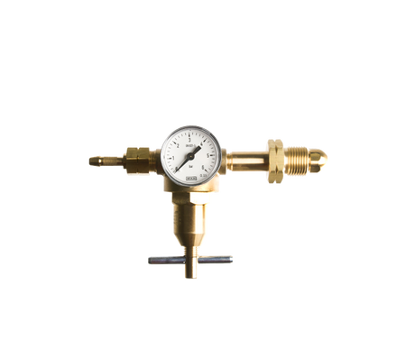 Hogedrukregelaar Benegas 0-6 bar met een 3/8"l wartel en 6mm slangtule plus manometer