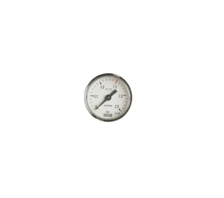Manometer acetyleen 0-2.5 bar 40mm achteraansluiting 1/8"