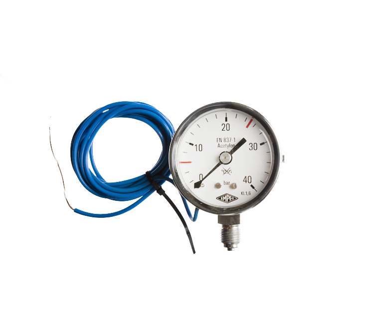 Contactmanometer 0-40 bar 63mm 1/4" acetyleen schakeldruk 1.5 bar NC