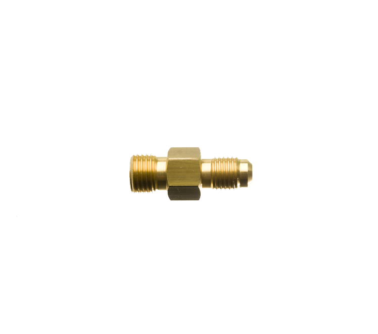 Verloopnippel freon 1/4"r uitw. naar 7/16" UNF uitw. flair