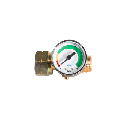 Stop gas met manometer, doorstroombegrenzer en thermische beveiliging