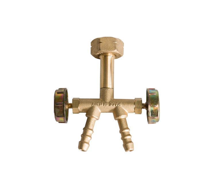 Dubbele kraan met 2 slangtules vast 8mm