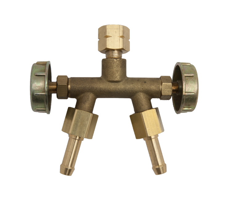 Dubbele kraan met 2 slangtules vast 8mm