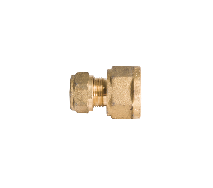 Koppeling 10mm x 3/8" r inw. messing
