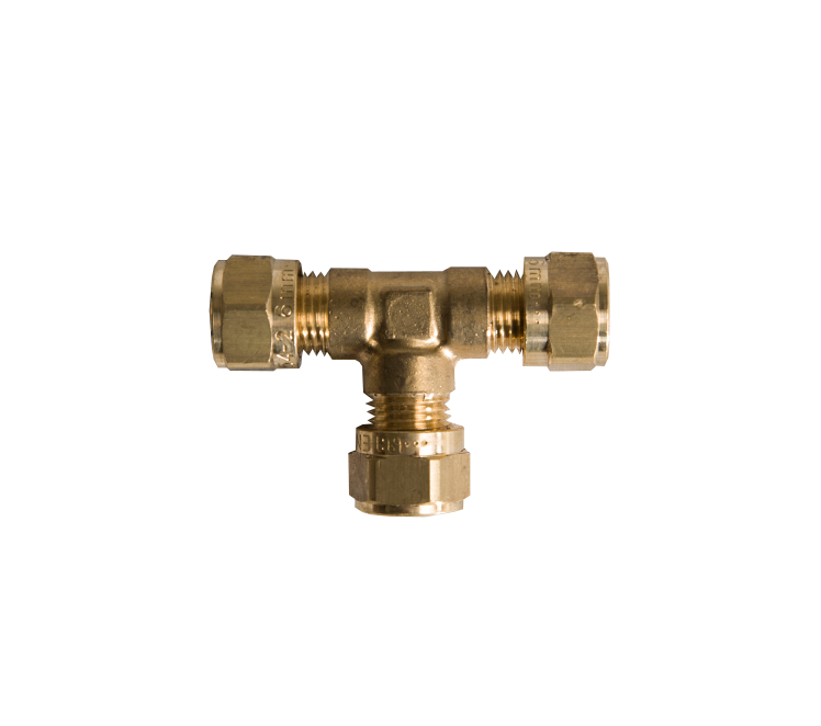 T-stuk messing 3 x 6mm knel