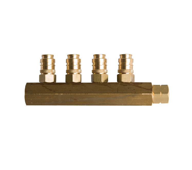 Verdeelstuk met 4 snelsluitingen x 3/8"l inw.