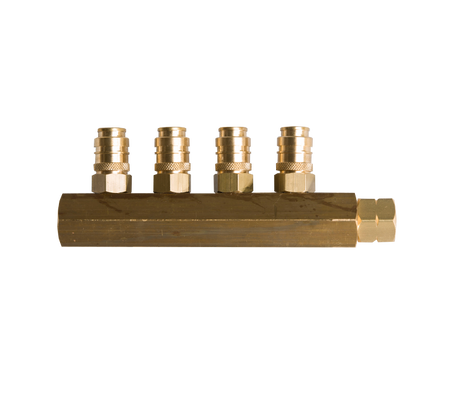 Verdeelstuk met 4 snelsluitingen x 3/8"l inw.