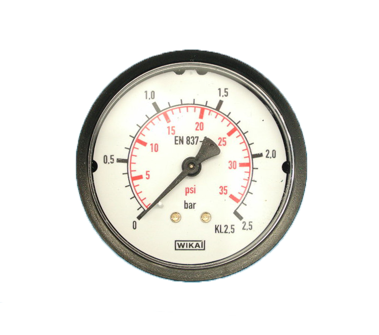 Manometer blank 0-2.5 bar 63mm achteraansluiting 1/4"