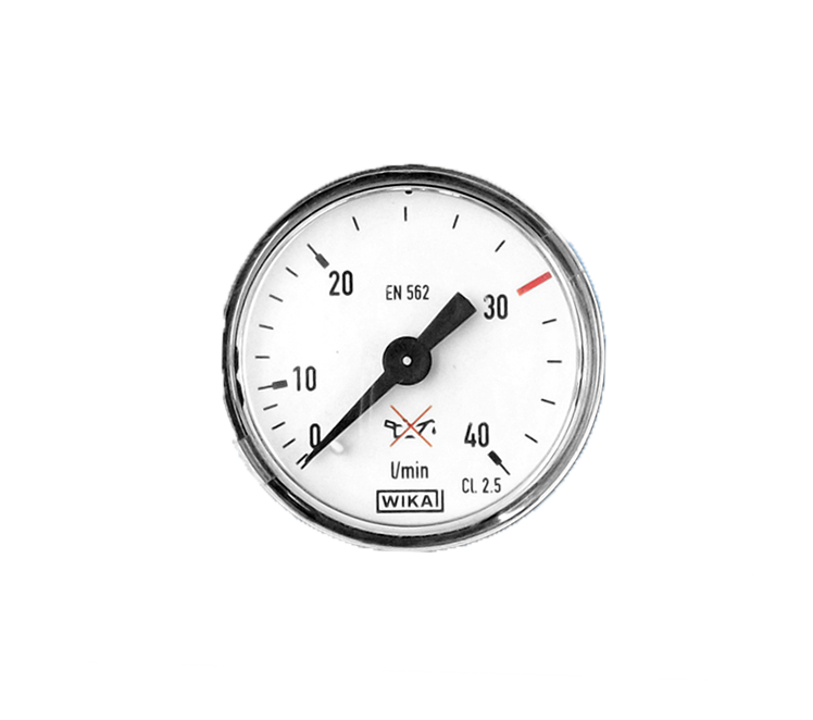 Manometer argon 0-40 l/m 40mm achteraansluiting 1/8"