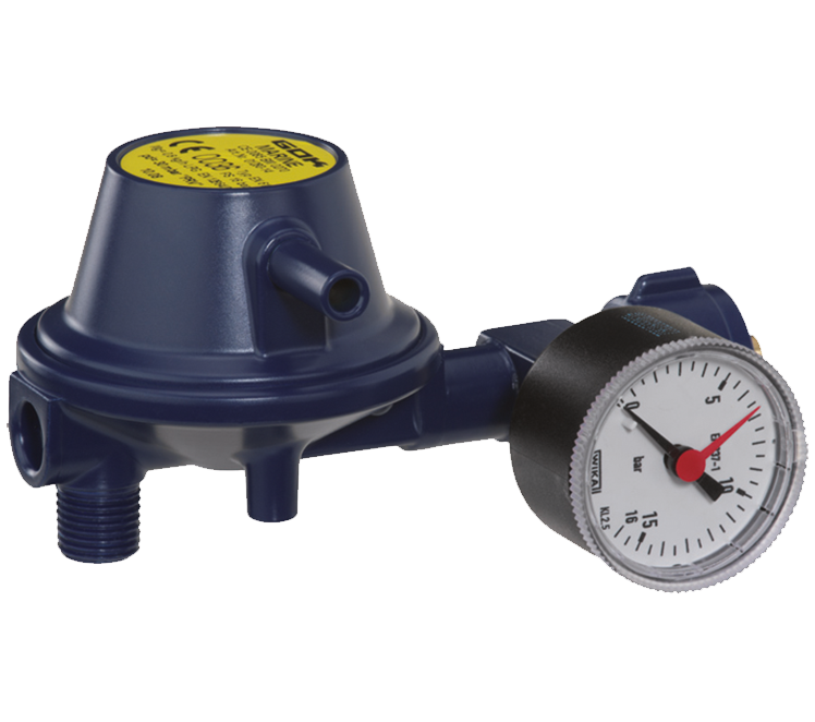 Drukregelaar haaks en manometer KOMinw 30 mbar x 1/4"l