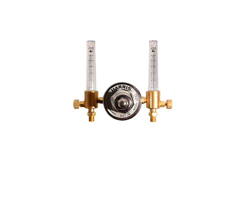 Leiding ventiel Harris 847 Argon duoflow 2 x Flowbuis 30 l/min - 21,8r DIN x 1/4"r met slangtule 6 mm