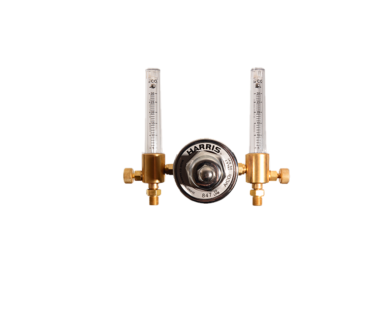 Leiding ventiel Harris 847 Argon duoflow 2 x Flowbuis 30 l/min - 21,8r DIN x 1/4"r met slangtule 6 mm