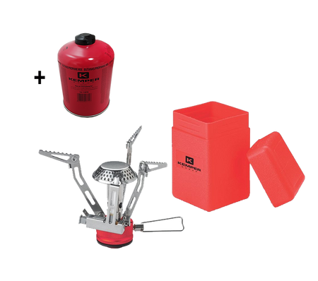 Kemper opvouwbare mini kooktoestel met piëzo - in koker - 7/16" aansluiting INCLUSIEF gasfles 1511139