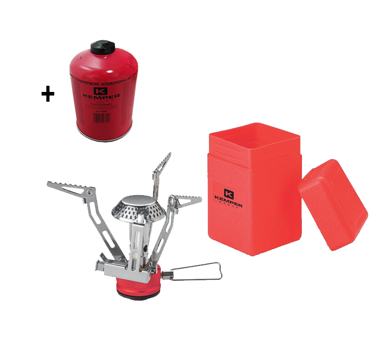 Kemper opvouwbare mini kooktoestel met piëzo - in koker - 7/16" aansluiting INCLUSIEF gasfles 1511139