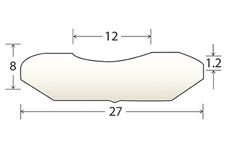 Keramische strip op zelfklevend aluminium tape. Strip 27 mm breed, 8 mm dik. Ronde groef 12 mm breed en 1,2 mm diep. Lengte per strip 60cm. Doos a 18 meter. - Weldingshop