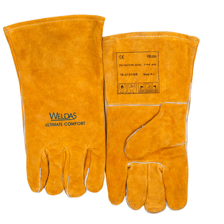 Weldas Economy model lashandschoen met een vleugel duim; gemaakt van Golden Brown™ split rund schouderleer.