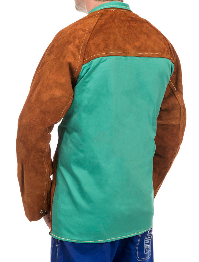 Weldas Lava Brown™ lasjas met een split rundlederen voorzijde en een achterzijde van vlamvertragend katoen; 81 cm lang