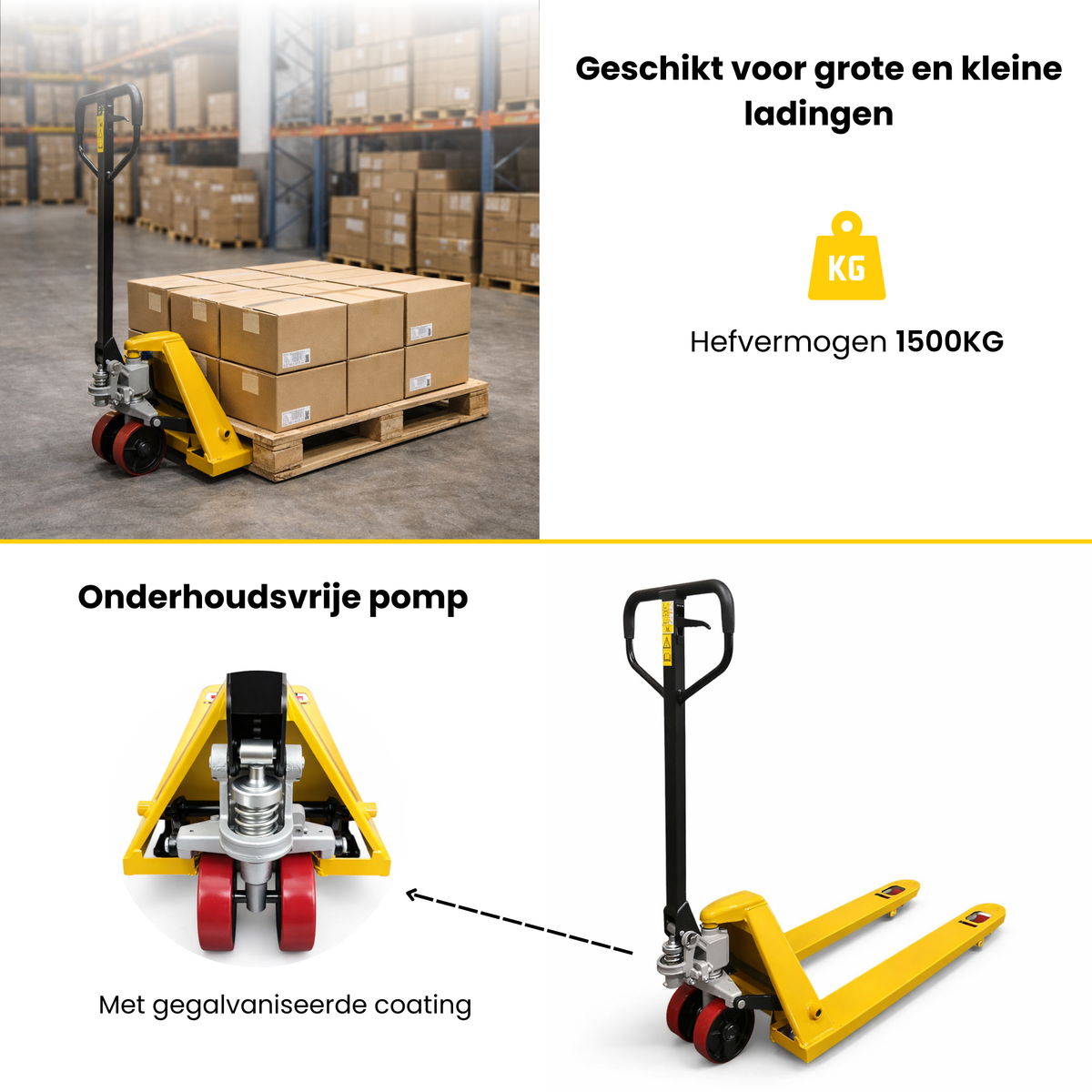 NIEUW |  Palletwagen 1500KG - Vorklengte 1150mm - Dubbel vorkwiel | Partijvoordeel 3 stuks - Weldingshop