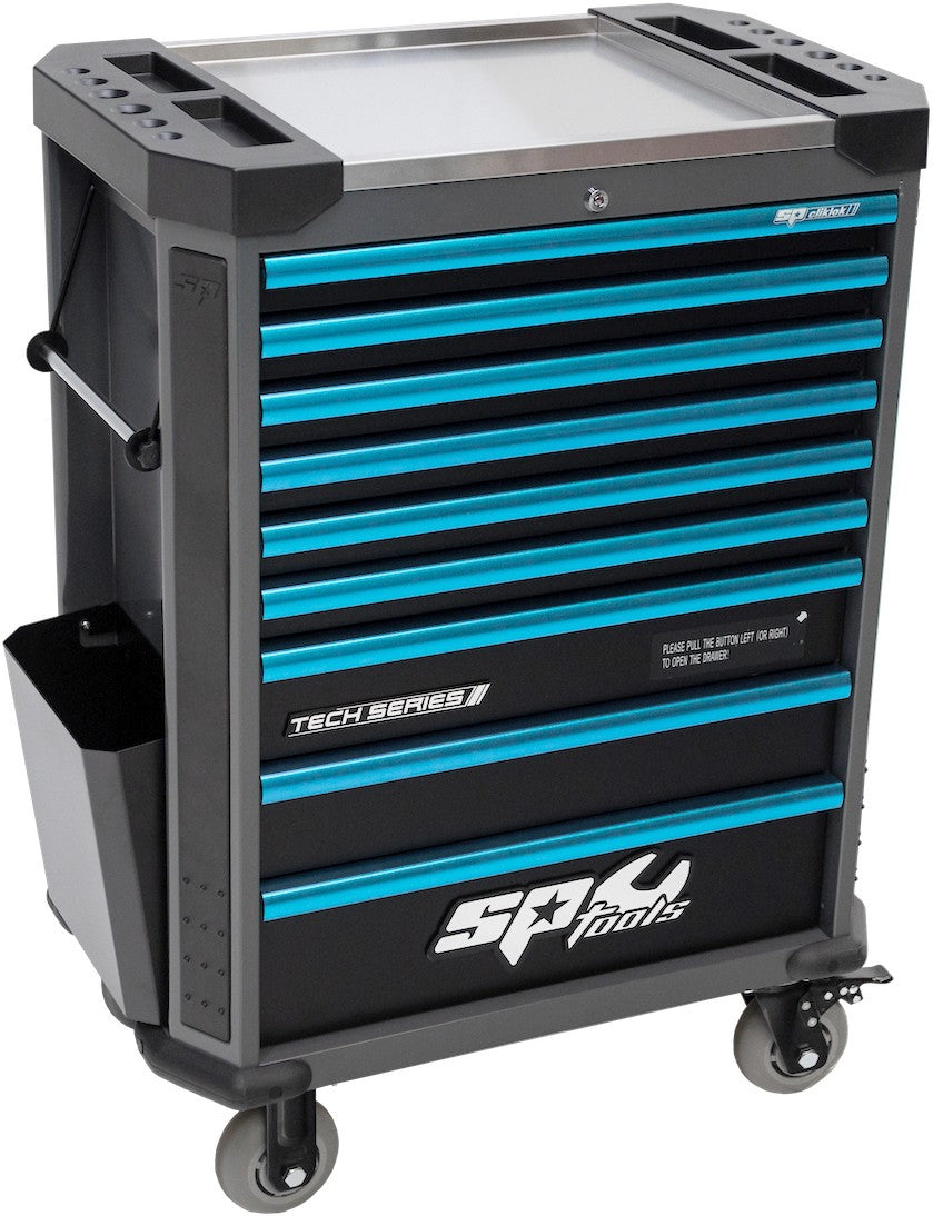 374 DELIGE TOOLKIT IN TECH SERIE GEREEDSCHAPSWAGEN MET 9 LADEN DIAMOND BLACK/ BLAUW