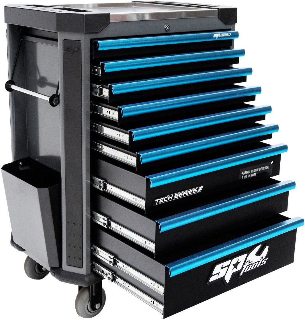 374 DELIGE TOOLKIT IN TECH SERIE GEREEDSCHAPSWAGEN MET 9 LADEN DIAMOND BLACK/ BLAUW