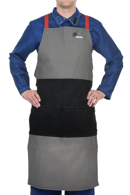 Weldas Arc Knight® schort; 520 gr./m2 vlam vertragend katoen voor zwaar werk; met zwarte split rundlederen versterking