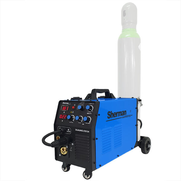 DUALMIG 210 S4 inverter lasapparaat met wielen en fleshouder. - Weldingshop