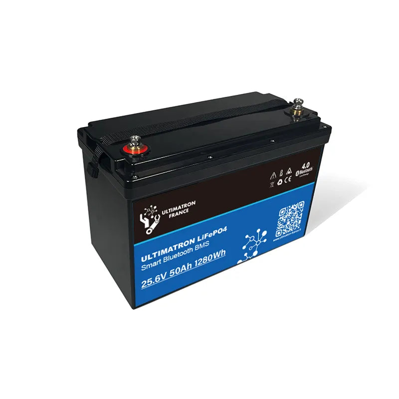 Ultimatron lithiumbatterij 25.6V 50Ah LiFePO4 met intelligente BMS, Bluetooth en verwarming
