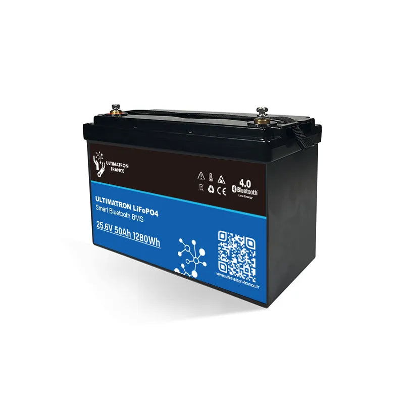 Ultimatron lithiumbatterij 25.6V 50Ah LiFePO4 met intelligente BMS, Bluetooth en verwarming