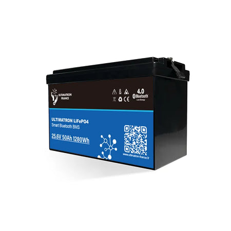 Ultimatron lithiumbatterij 25.6V 50Ah LiFePO4 met intelligente BMS, Bluetooth en verwarming