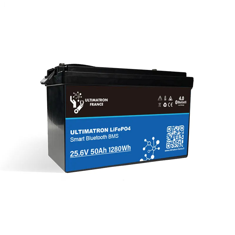 Ultimatron lithiumbatterij 25.6V 50Ah LiFePO4 met intelligente BMS, Bluetooth en verwarming