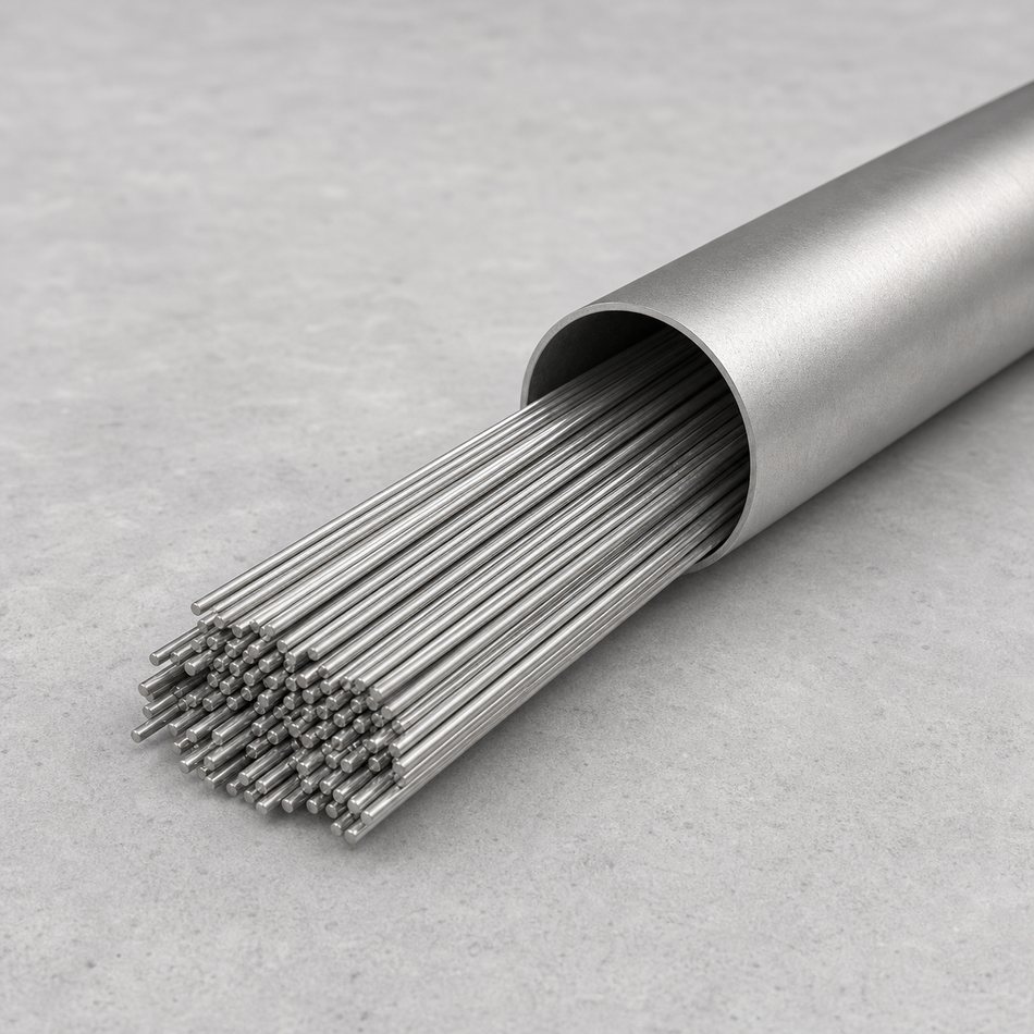 Illustratieve afbeelding van aluminium TIG-lasstaven in koker