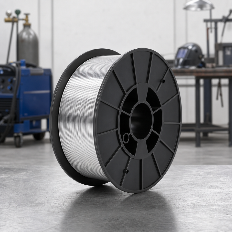 Illustratieve afbeelding van aluminium MIG-lasdraad op spoel