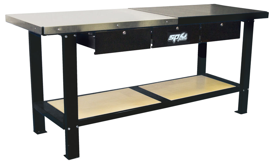 WERK BANK CUSTOM 2000MM 3 LADEN ZWART