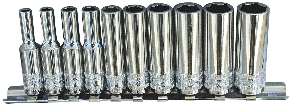 DOPPEN OP RAIL 1/4” 6-KANT 10 DELIG METRISCH LANG