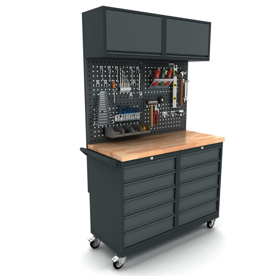 Verrijdbare werkbank 2x 5 laden kast incl. gereedschapswand en bovenkast EXPERT