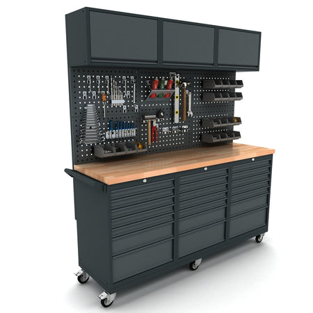 Verrijdbare werkbank 3x 7 laden kast incl. gereedschapswand en bovenkast - Weldingshop