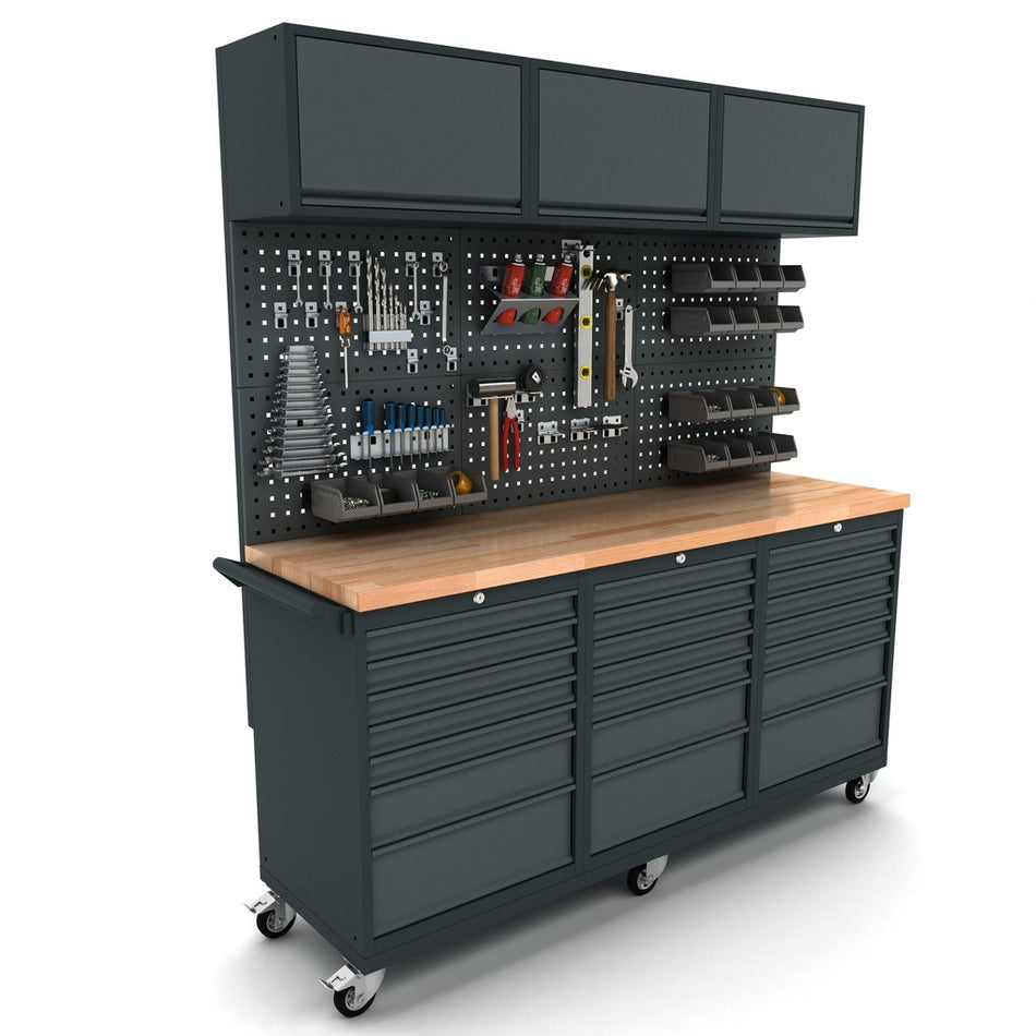 Verrijdbare werkbank 3x 7 laden kast incl. gereedschapswand en bovenkast - Weldingshop