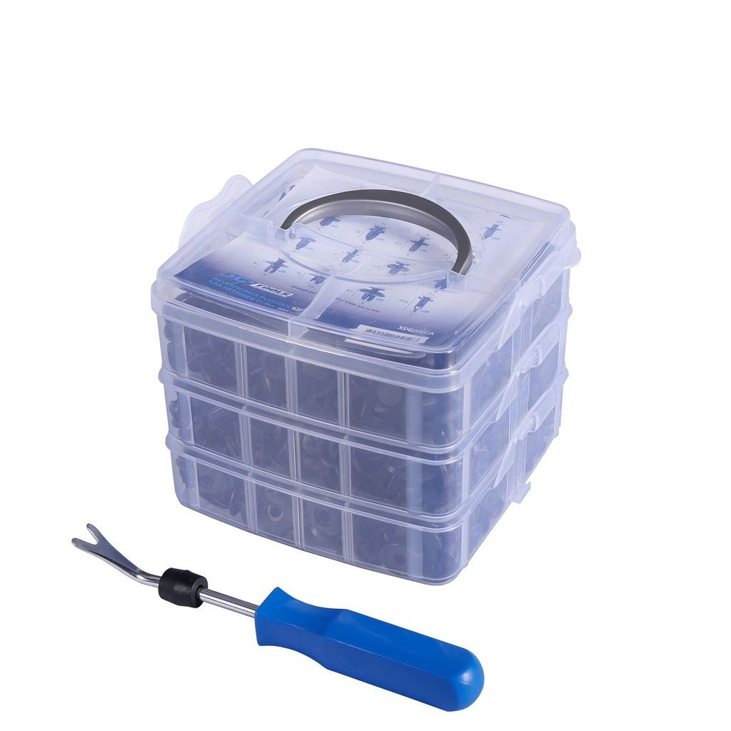 Automotive bevestigings pluggen-set 625-delig + speciaal (de)montage gereedschap - Weldingshop