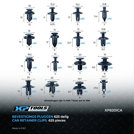 Automotive bevestigings pluggen-set 625-delig + speciaal (de)montage gereedschap - Weldingshop
