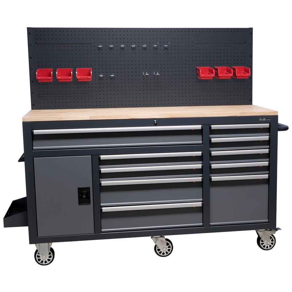 Gereedschapswagen met achterwand massief houten werkblad - Weldingshop