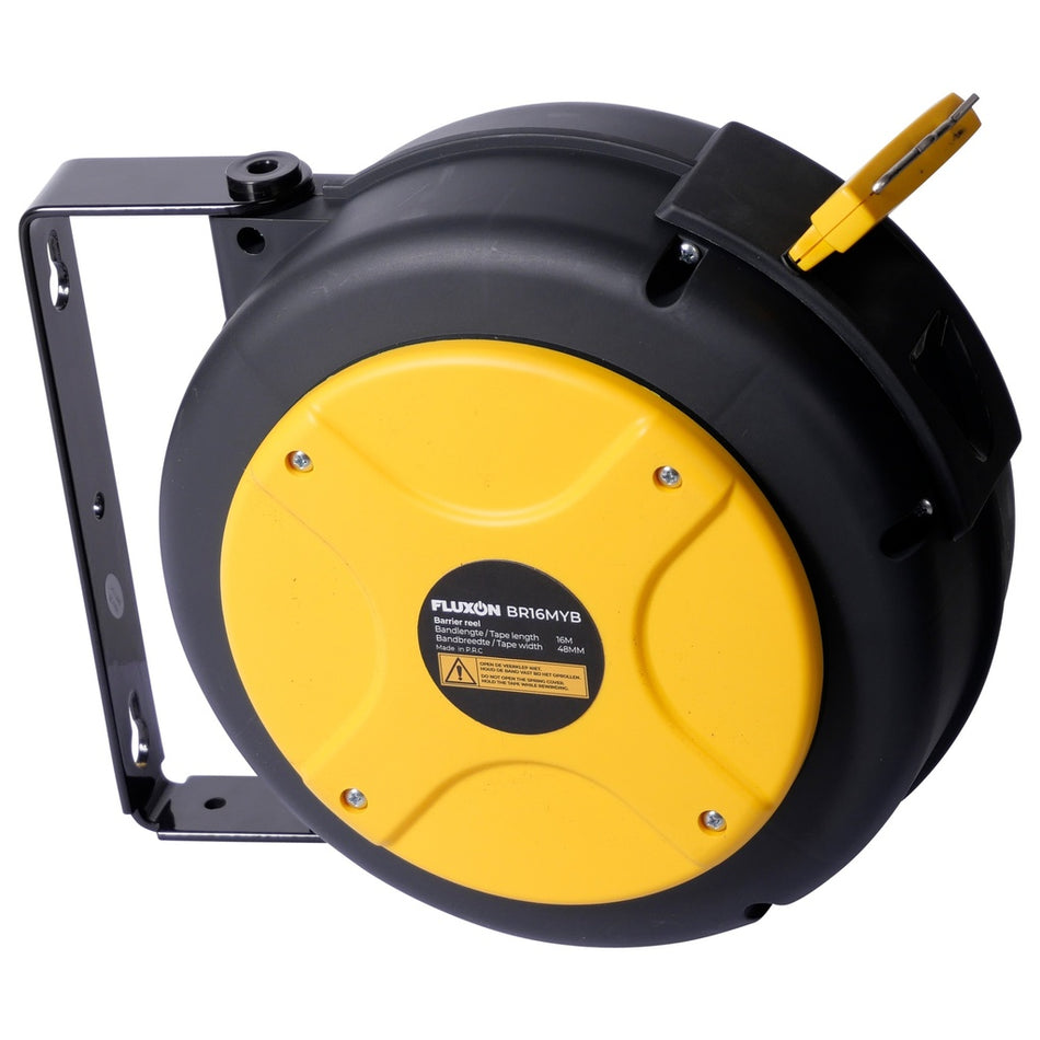 Fluxon haspel met afzetlint Geel/Zwart 16mtr - Weldingshop