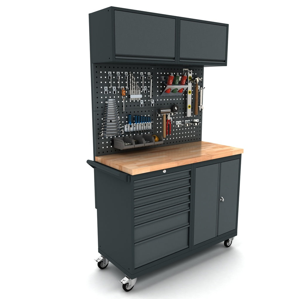 Verrijdbare werkbank 2 deuren 7 laden kast incl. gereedschapswand en bovenkast EXPERT