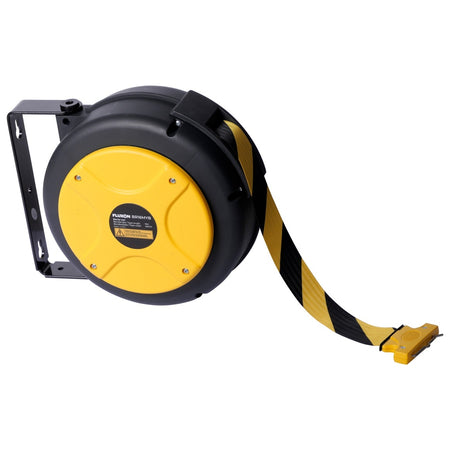 Fluxon haspel met afzetlint Geel/Zwart 16mtr - Weldingshop