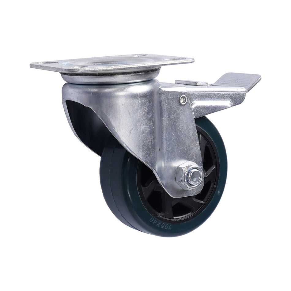 Zwenkwiel met rem 100 x 40mm PU - Weldingshop