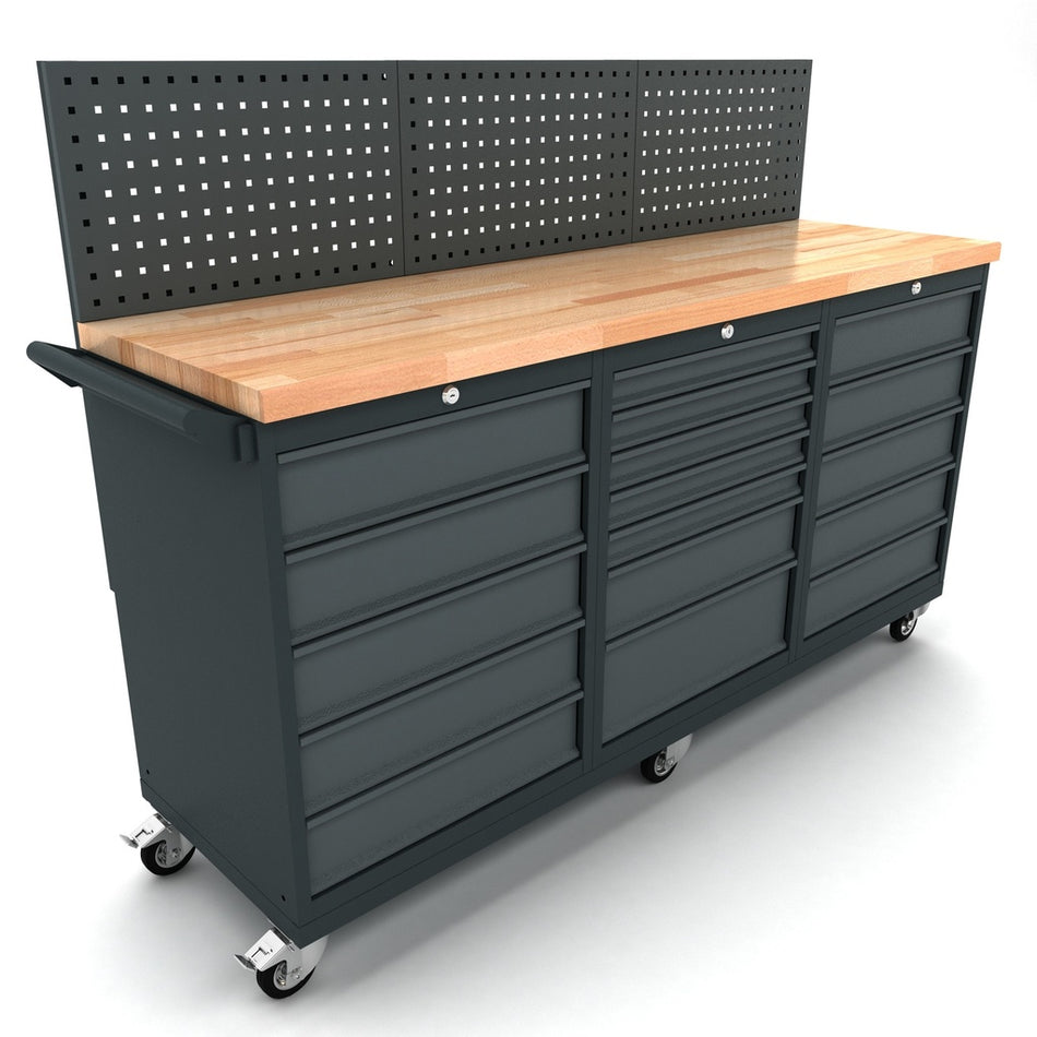 Werkbank mobiel 2x 5 en 1x 7 ladekast incl. gereedschapswand EXPERT