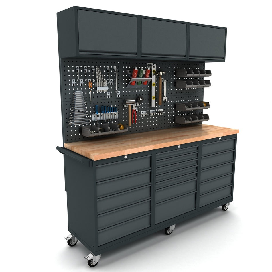 Werkbank mobiel 2x 5 en 1x 7 ladekast incl. gereedschapswand en bovenkast EXPERT
