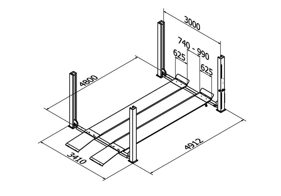 13381 Vier koloms hefbrug 4000kg 4,8m flat Cascos