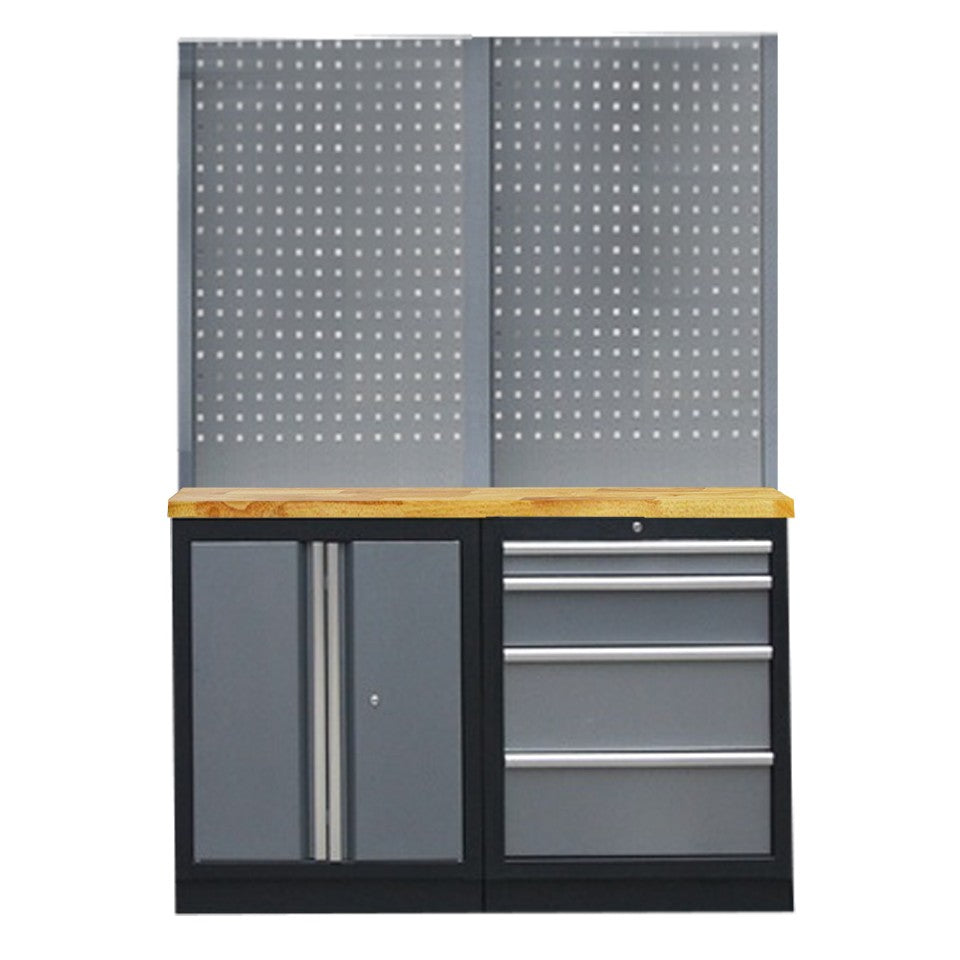 PROFESSIONEEL GARAGE WANDSYSTEEM 2 RUGPANELEN MET HOUTEN WERKBLAD