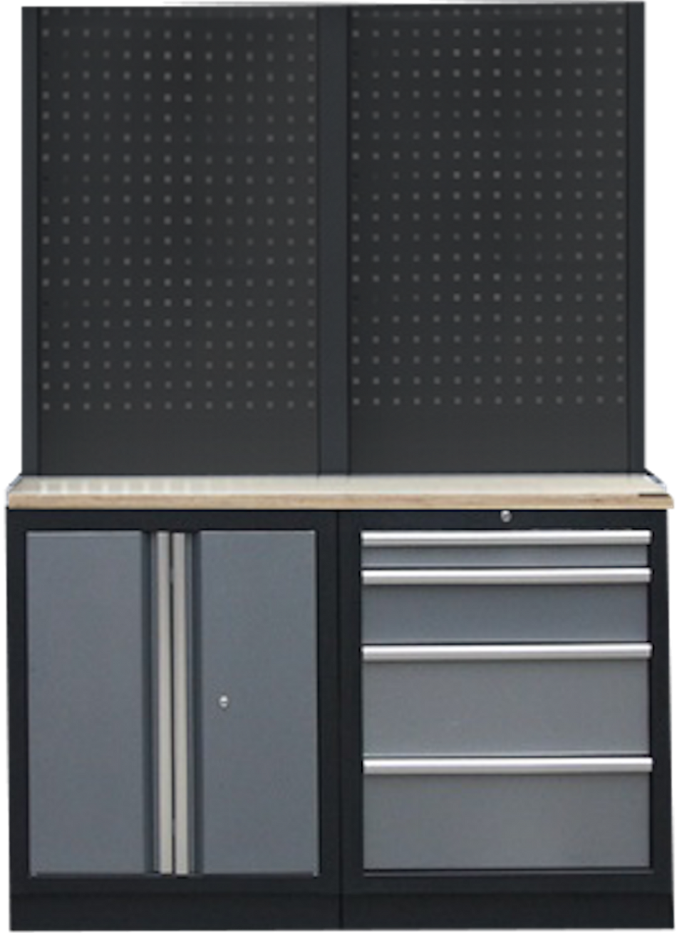 PROFESSIONEEL GARAGE WANDSYSTEEM 2 RUGPANELEN MET HOUTEN WERKBLAD